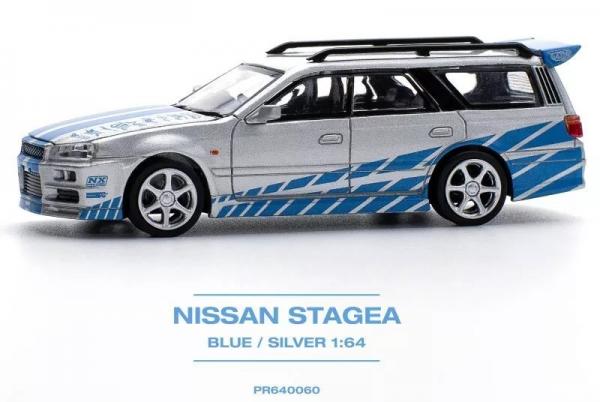 POP RACE 1/64 NISSAN STAGEA  BLU/SILVER