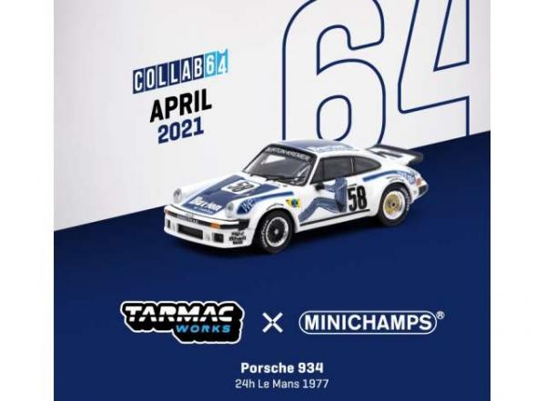 T64 1/64 PORSCHE 934 #58 LE MANS BLU/WH